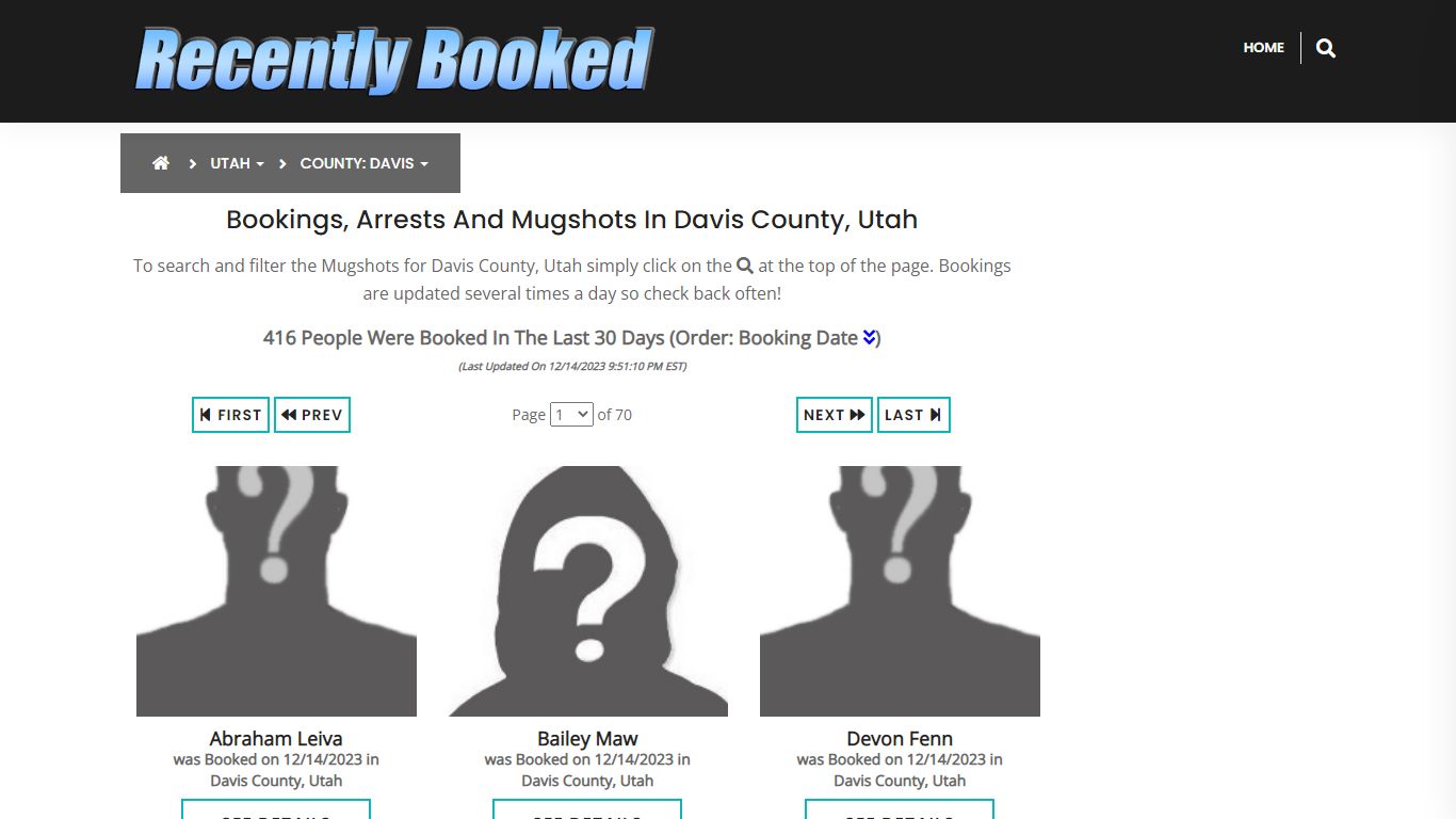 Recent bookings, Arrests, Mugshots in Davis County, Utah - Recently Booked